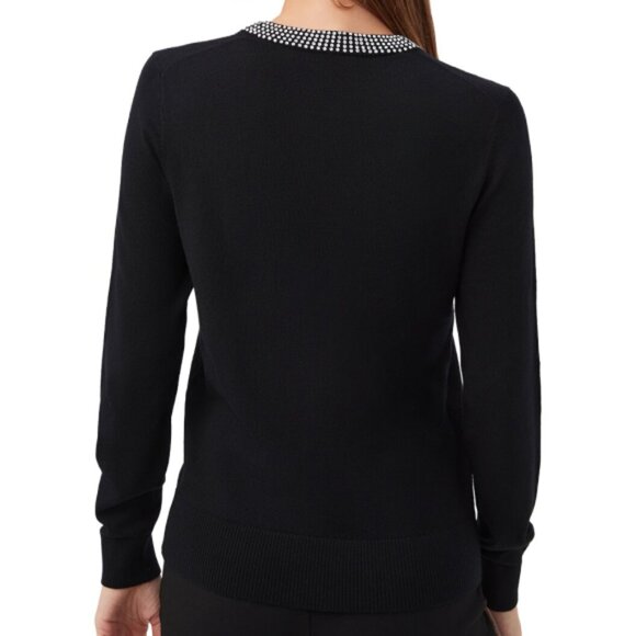 Trina Turk 'Laelia' Crystal-Neckline Merino Wool Sweater, Black - Picture 2 of 2